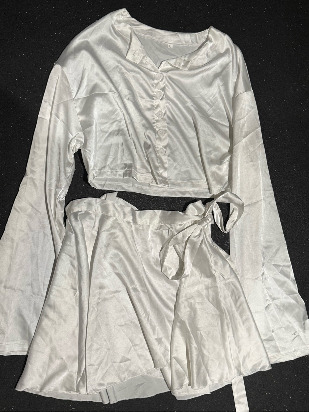 White Satin Two-Piece Crop Top and Skirt Set
